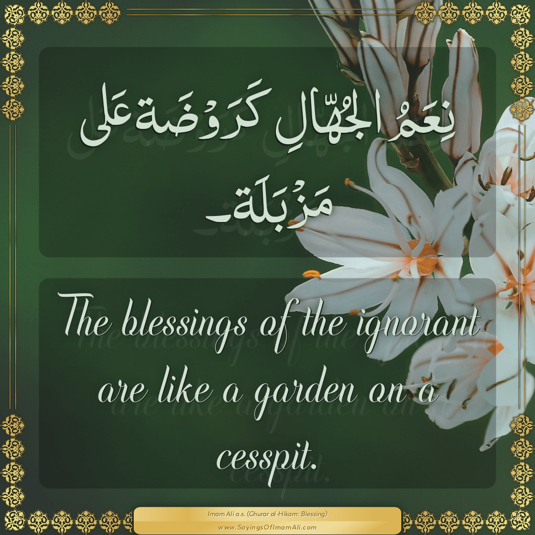 The blessings of the ignorant are like a garden on a cesspit.